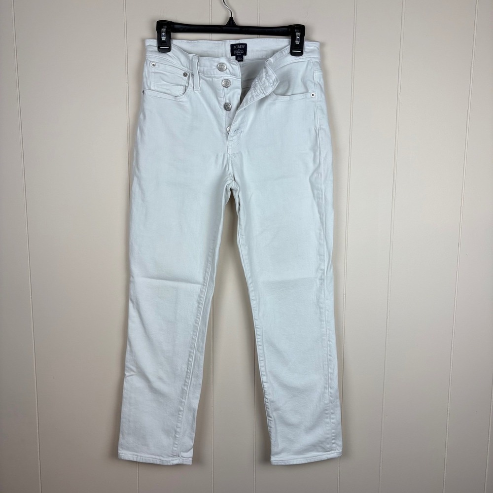 J.Crew Essential Straight Jeans White Button Fly High Rise Denim Pants 27